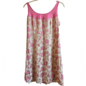 INC International- Women’s Floral Long Silk Blend Tank-  Sz 8- Pink,Gold & Cream